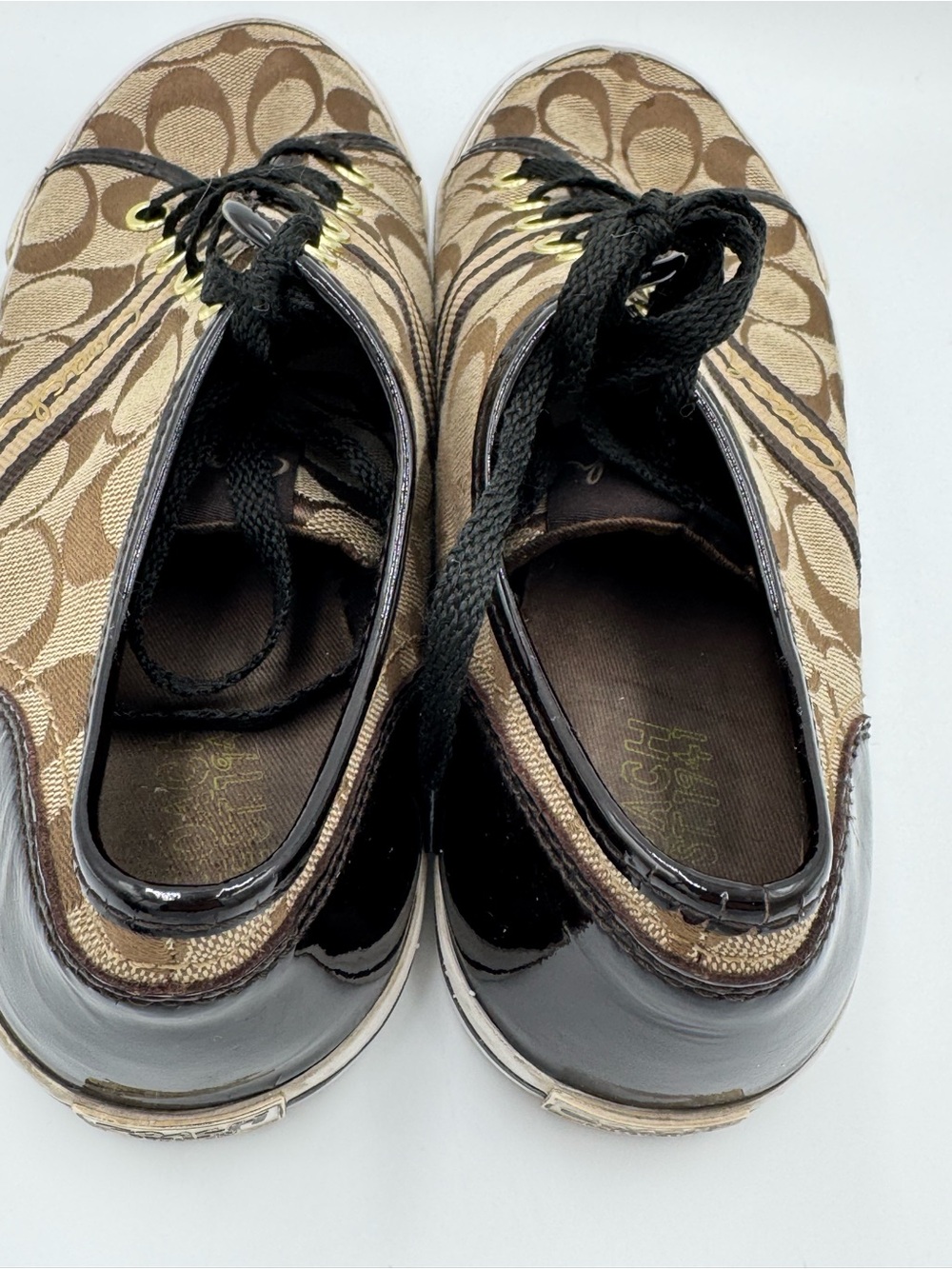 Coach Brown Signature Canvas Low-Top Sneakers with Black Trim - Picture 7 of 15